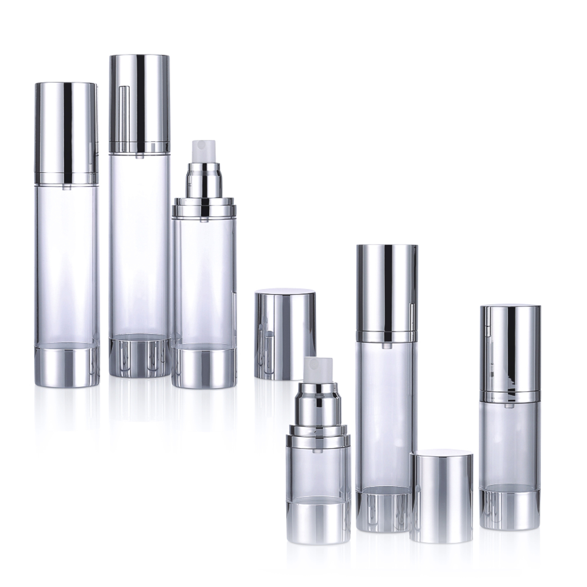 15ml 30ml 50ml 80ml 100ml 120ml tanpa tumpahan mewah Botol Pam Losyen Kosmetik Telan dengan Cap Perak L04