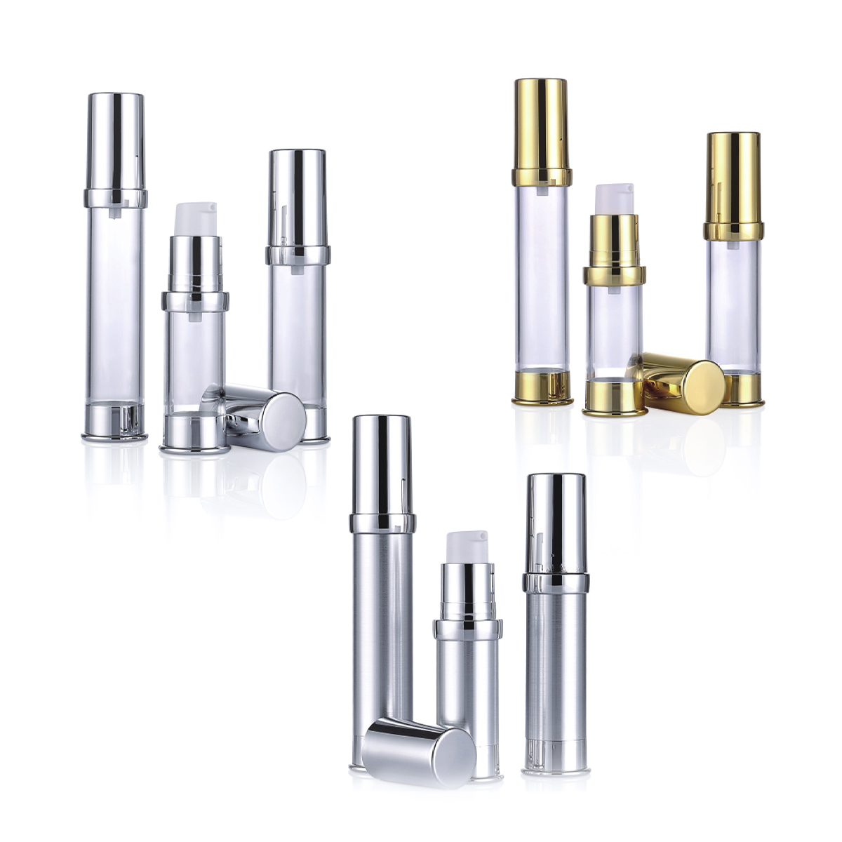 15 ml 20ml 30ml Gold Silver Plastic Losyen Kecil Botol Pam Tanpa Udara Untuk Sampel L09