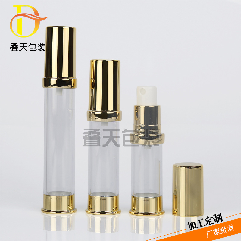 5 10 15ml Botol minyak wangi kosmetik, telus keemasan, jenis tekan, botol berpecah, botol vakum mudah alih beku